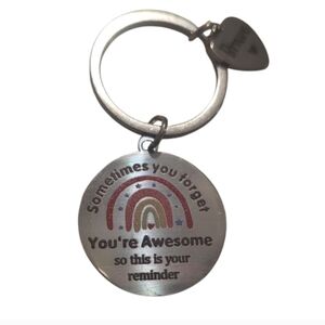 Inspirational Silver Keychain Or Bag Charm With Rainbow Design And 2 Charms